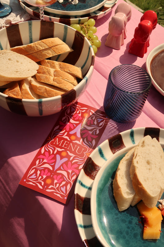 Menukaartjes – gestreept, set van 8