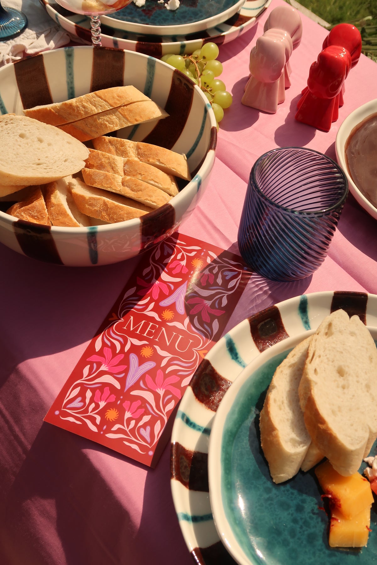 Menukaartjes – gestreept, set van 8